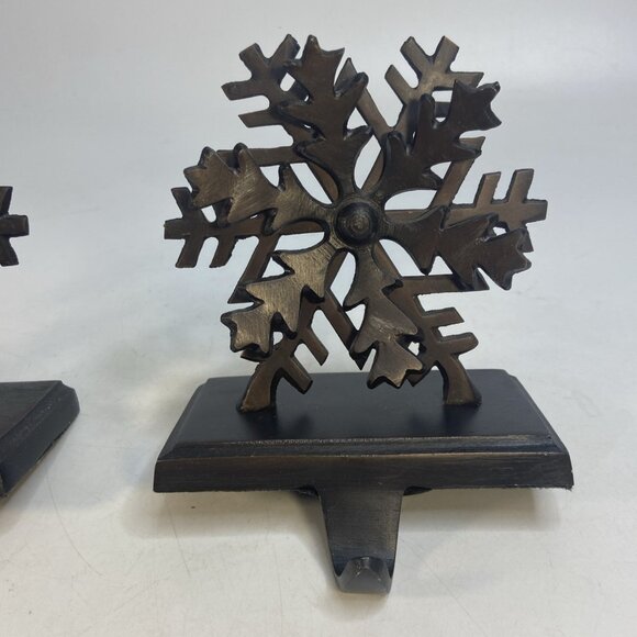 Christmas Metal Snowflake Christmas Stocking Holder Shelf Mantle 6.5 in Pair - Picture 3 of 10